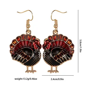 Detail view of turkey enamel earrings with size dimensions and gold-tone hooks