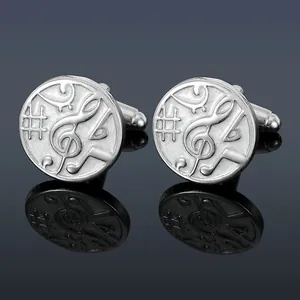 Minimalist Silver Alloy Cufflinks Featuring Embossed Musical Symbols Treble Clef Note Design For Men Business Formal Wear