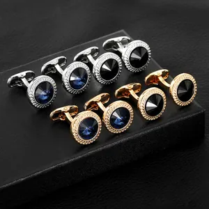 Runde Legierung Zirkonia Manschettenknöpfe Für Herren Business Französisches Hemd Hochzeit Schmuck Gold Silber Schwarz Blau Flechttextur