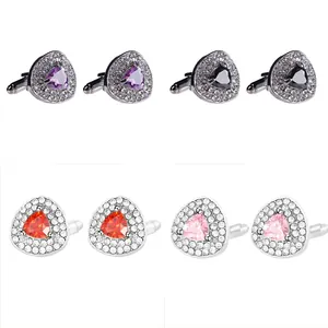 Men's Luxury Alloy Triangle Rhinestone Cufflinks Geometric Zirconia Inlaid Gold Silver Business Suit Shirt Accessory Gift