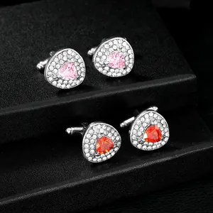 Gemelli a cuore eleganti con pietre preziose rosse e rosa per camicie da uomo francesi