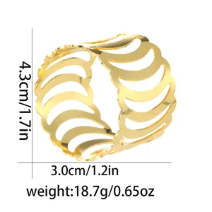Detail view of gold hollow napkin ring showing dimensions 4.3cm height and 3.0cm width