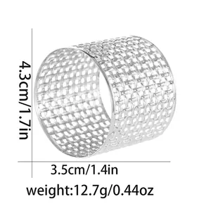 Detailed size specifications of hollow silver mesh napkin ring with precise dimensions
