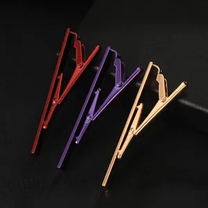 Three-piece set of modern copper tie clips in red, purple and gold for business suits