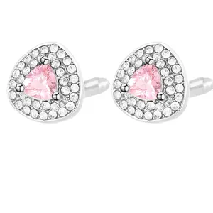 Gemelli in argento con pietra rosa e cristalli incastonati per abiti da uomo