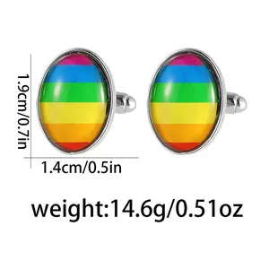 Regenbogenfarbene ovale Manschettenknöpfe aus Edelstahl mit Maßen und Gewicht