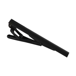 Minimalist black matte metal necktie clip with classic spring-loaded business design