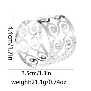 Detail view of silver hollow napkin ring with dimensions and weight measurements