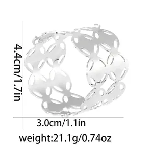 Detailed view of silver hollow flower napkin ring with 4.4cm height and size measurements