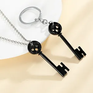 Gruseliges Animation Knopfkopf Schlüssel Anhänger Halskette Und Schlüsselanhänger Set Schwarz Legierung H-Form Schmuck Für Halloween Cosplay Geschenk