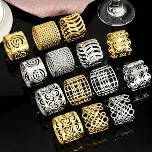 Alloy Hollow Napkin Rings Metal Napkin Buckles Gold Silver Table Decoration For Wedding Banquet Party Dining Accessories