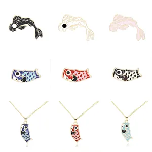 Japanischer Stil Legierung Emaille Koi Fisch Koinobori Anhänger Halskette Und Broschen Multicolor Tier Schmuck Für Damen Party Geschenk