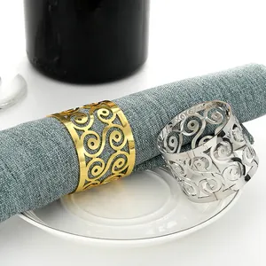 Exquisite hollow scroll pattern alloy napkin rings in gold and silver plating