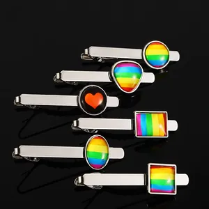 Pince à Cravate Arc-en-ciel pour Hommes en Cuivre Argenté Bijoux LGBTQ Pride Month Accessoire de Cravate de Costume