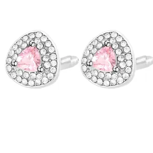 Boutons de manchette en argent avec pierre rose triangulaire et halo de cristaux