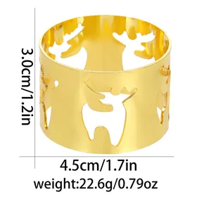 Especificaciones de tamaño detalladas del servilletero de metal dorado con diseño reno