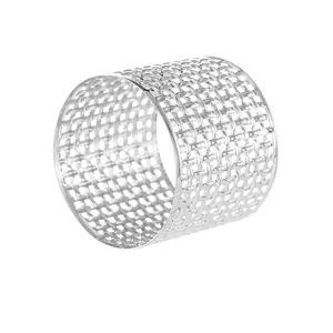Elegant hollow mesh silver alloy napkin ring with intricate woven pattern for festivals