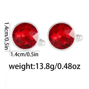 Detailed macro view showing the 1.4cm diameter and 13.8g weight of red crystal cufflinks
