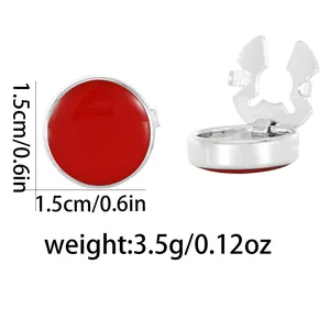 Red enamel button covers with silver trim and hinged closure for formal suit shirts