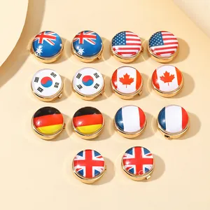 Round National Flag Button Covers Cufflinks Alloy Gold Plated Enamel Pattern Business Formal Shirt Men Jewelry Accessory
