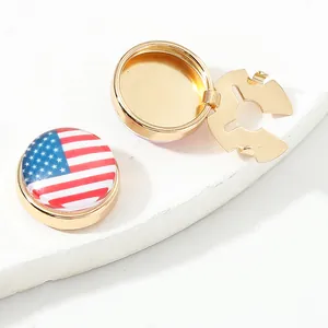 Golden round cufflinks with American flag pattern for men's business dress shirts