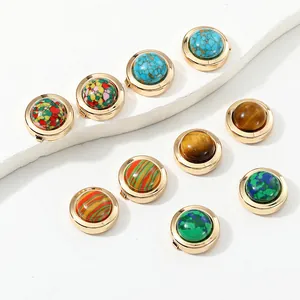 Elegant gold round cufflinks set with assorted vintage stone and mosaic patterns
