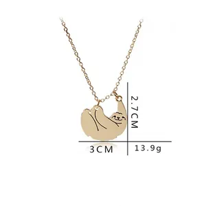 Cute golden sloth pendant necklace 2.7x3cm minimalist animal jewelry for women
