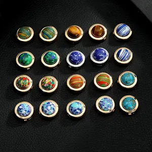 Collection of luxury cufflinks with colorful stone inlays in gold and silver frames