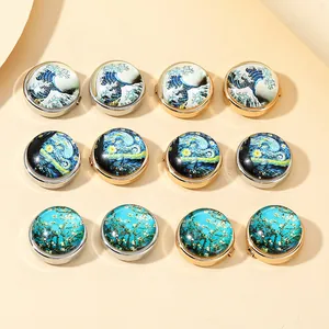 12er-Set runde Metallboxen mit Kunstmotiven von Van Gogh und Hokusai für Tabletten