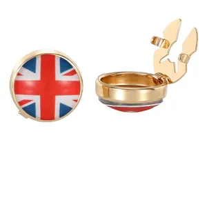 Polished gold cufflink cover featuring the classic Union Jack flag design with a glossy finish