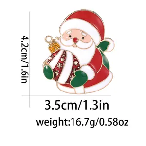 Detail showing cartoon Santa Claus enamel brooch with 4.2cm size measurement for bags