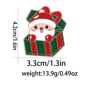 Detailed view of Santa Claus gift box enamel pin showing dimensions 4.2cm by 3.3cm