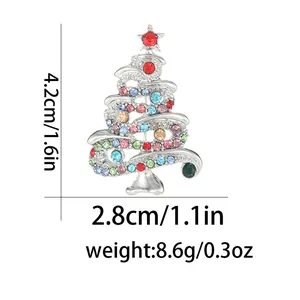 Detailed size view showing a 4.2cm Christmas tree brooch with colorful rhinestones