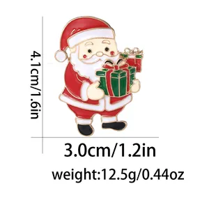 Detailed view showing dimensions of a cute Santa Claus enamel pin with gifts