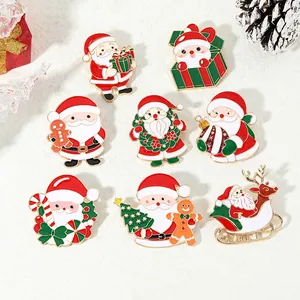 Detail of eight cute Christmas Santa badges in zinc alloy with colorful enamel finish