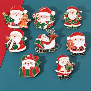 Cartoon Christmas Santa Claus Enamel Brooch Pin Alloy Drip Oil Badge Gingerbread Man Reindeer Sled Festive Jewelry For Women