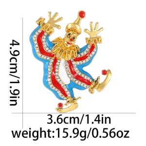 Detailed size chart of vintage clown brooch with dimensions 4.9cm by 3.6cm