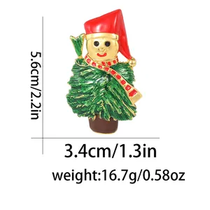 Detailed view of enamel Christmas tree brooch with size 5.6cm height and weight 16.7g