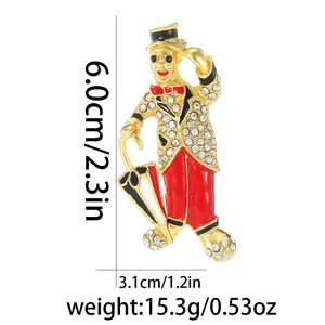 Detailed view of clown brooch with dimensions 6.0cm by 3.1cm and crystal enamel finish
