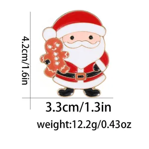 Cute Santa Claus enamel brooch with gingerbread man and size specs: 4.2cm height, 3.3cm width