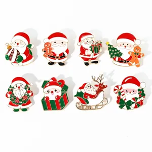 Set of 8 cute Christmas enamel pins featuring Santa, gingerbread man and reindeer