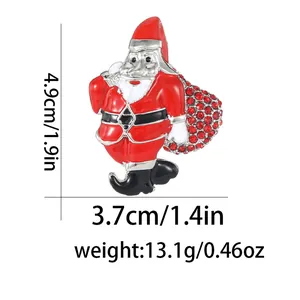 Detailed dimensions of Santa Claus brooch with red enamel and sparkling rhinestones
