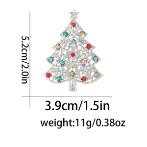 Detailed size specifications of the Christmas tree brooch with colorful rhinestones