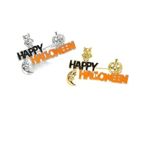 Cartoon Happy Halloween Broschen mit Kürbis und Mond in Gold- und Silberfinish