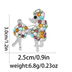 Funkelnde mehrfarbige Strass-Pudel-Brosche, 3 cm Höhe und 2,5 cm Breite für Damen