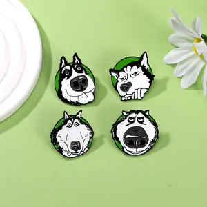Funny Cartoon Husky Dog Enamel Brooch Pin Alloy Animal Expression Badge For Backpack Clothes Accessories Jewelry Decoration