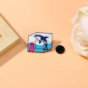 Creative Cartoon Orca Whale In Glass Tank Enamel Pin Alloy Drip Oil Brooch Cute Animal Badge For Backpack Clothing Decor