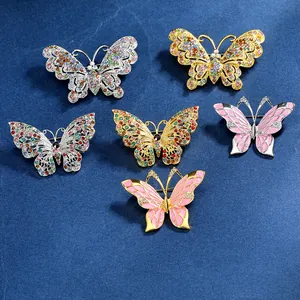 Vintage Elegante Vlinder Broche Speld Voor Vrouwen Legering Strass Emaille Vlinder Kleding Sieraden Accessoires Cadeaus