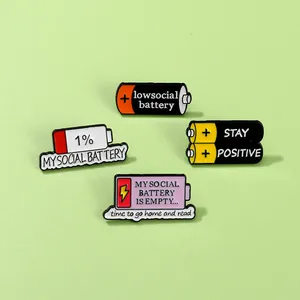 Creative Social Battery Enamel Pin Cartoon Battery Status Brooch Zinc Alloy Drip Oil Badge Jewelry For Clothes Bag Decor