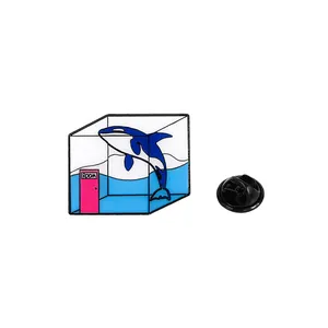 Creative cartoon ocean whale enamel pin with room aquarium design and metal finish